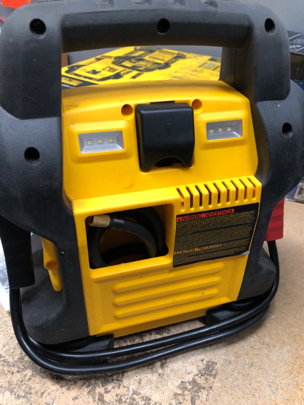 Photo 4 of **SSE NOTES** DEWALT DXAEJ14 Digital Portable Power Station Jump Starter: 1400 Peak/700 Instant Amps, 120 PSI Digital Air Compressor, 3.1A USB Ports, Battery Clamps , Yellow