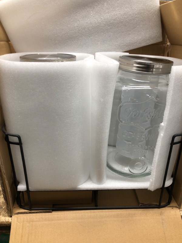 Photo 1 of 1 Gallon Glass Drink Dispensers For Parties 2PACK.Beverage Dispenser?Drink Dispenser With Stand And Stainless Steel Spigot 100% Leakproof.Glass Drink Dispenser With Ice Cylinder. Lemonade