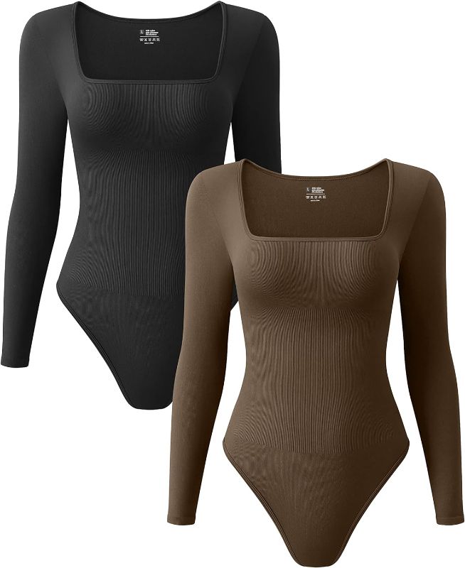 Photo 1 of 
OQQ Women's 2 Piece Bodysuits Sexy Ribbed One Piece Square Neck Long Sleeve Bodysuits Medium