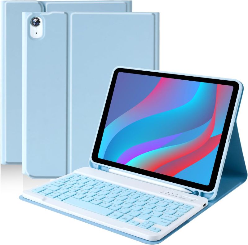 Photo 1 of Keyboard Case for iPad Air 5th 4th Generation- Detachable Bluetooth Keyboard Case w Pencil Holder - Flip Stand Cover for iPad iPad Air 5 10.9 Inch 2022/iPad Air 4 Gen 2020, iPad Pro 11 1st Gen 2018 Light blue 