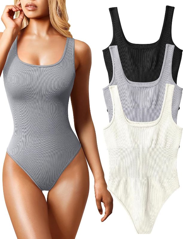 Photo 1 of 
OQQ Women's 3 Piece Bodysuits Sexy Ribbed Sleeveless Square Neck Sleeveless Tank Tops Bodysuits Large 