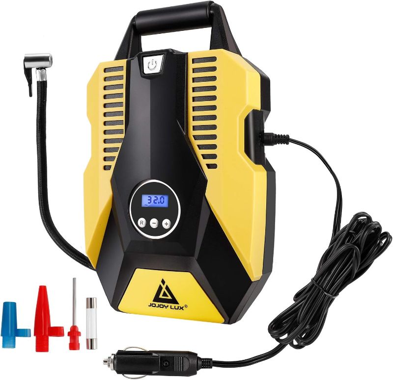 Photo 1 of Digital Tire Inflator 12V DC Portable Auto Air Compressor Pump for Car Tires, 150 PSI Auto Shut Off with Emergency LED Flasher, Long Cable for Car, Bicycle, Motocycle, Air Boat and Other Inflatables
