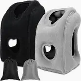 Photo 1 of 2 Pack Inflatable Travel Pillow Inflatable Neck Pillow for Traveling Sleeping Bed Car Cushion Seat Airplane Pillow Supports Back Head and Lumbar with Portable Bag (Light Gray and Dark Gray)