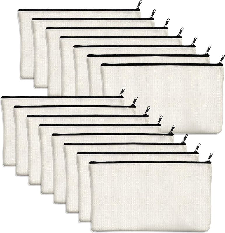 Photo 1 of 15 Pack Blank Cotton Canvas DIY Craft Zipper Bags Pouches Pencil Case for Makeup Cosmetic Toiletry Stationary Storage (off white, 8.3” x 4.7”)