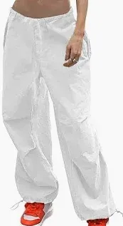 Photo 1 of Cargo Pants Women, Parachute Pants for Women Baggy Low Waist Zipper Y2K Pants Light Baggy Jogger Relaxed xs