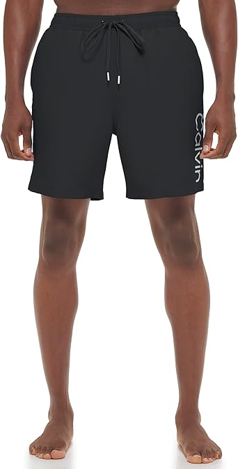 Photo 1 of Calvin Klein Men's Standard Uv Protected Ck Logo Print Quick Dry Swim Trunk medium 