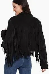 Photo 1 of Fahsyee Women's Fringe Leather Jackets - Suede Faux Motocycle Biker Cropped Coat Vegan Blazer Pleather Fashion Tassel Medium 