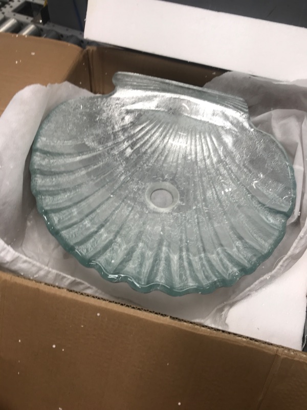 Photo 1 of Lovedima Crystal Glass Vessel Sink,Transparent Shell Shaped Bathroom Vanity Wash Sink Above Counter with Faucet