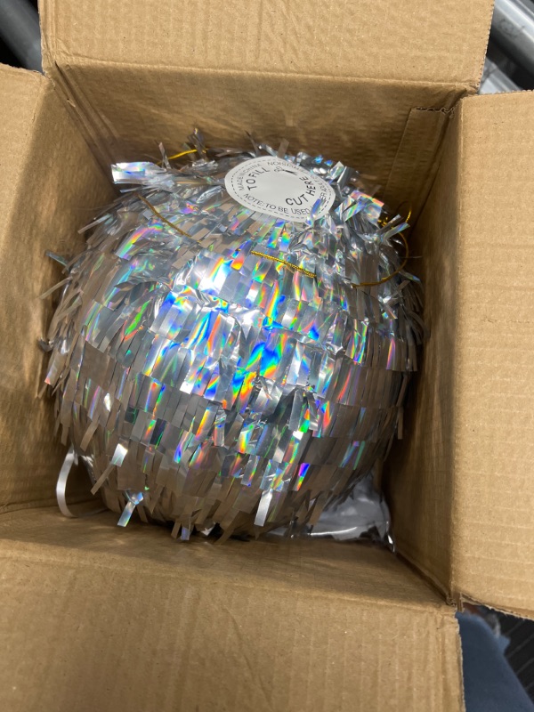 Photo 2 of 8 Inch Disco Ball Pinata Small Mirror Ball Pinata Disco Wedding Pinata with Blindfold and Confetti for Kids Adults Christmas Disco Party Decorations Game