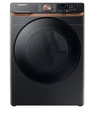 Photo 1 of SCRATCHED/DENTED FRONT BOTTOM/TOP Samsung 7.5-cu ft Stackable Steam Cycle Smart Electric Dryer (Brushed Black) ENERGY STAR
