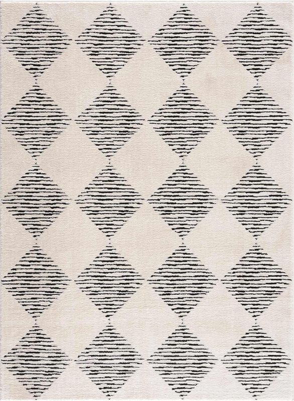 Photo 1 of Fauci Farmhouse Area Rug - Cream, Black White - 7'10" x 10'
