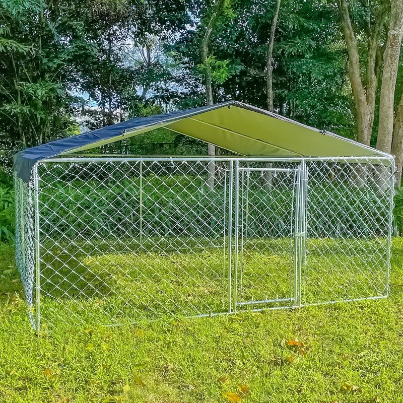 Photo 1 of 10 × 10 × 5.6FT Dog Kennel Outside with Roof, Heavy Duty Dog Run Cage with Waterproof UV-Resistant Cover, Large Dog House Enclosure Pen with Lock for Small Medium Large Dogs
Box 1 of 1