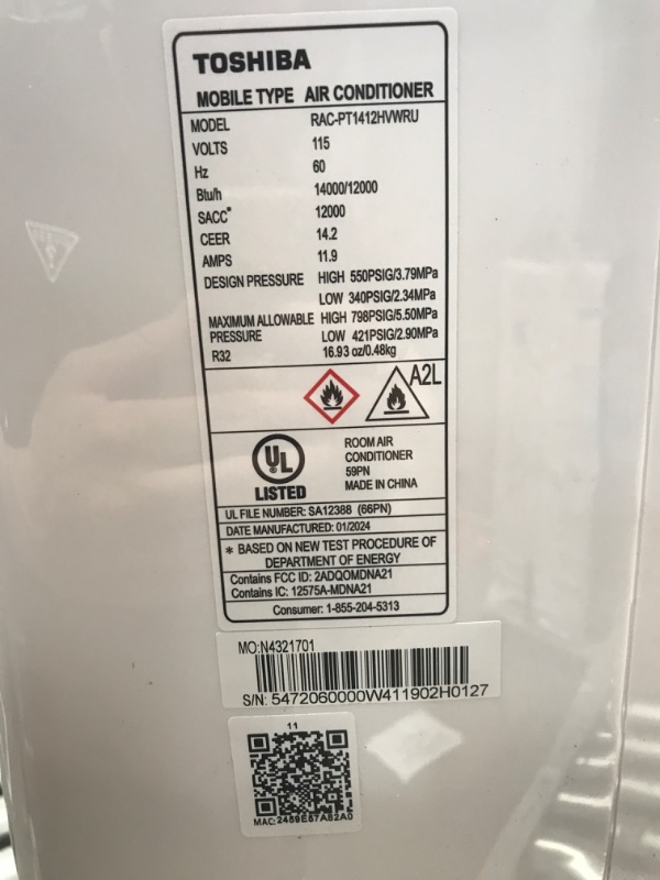 Photo 3 of ***SEE NOTES*** 14,000 BTU (12,000 BTU DOE) 115-Volt Inverter Wi-Fi Quiet 47 dB Portable Air Conditioner w/Heat up to 550 sq. ft. White