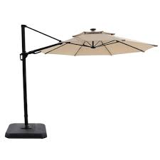 Photo 1 of *Missing Parts* allen + roth 11-ft Tan Solar Powered Crank Cantilever Patio Umbrella with Base
