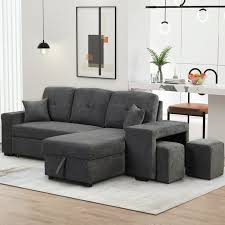 Photo 1 of * MISSING PARTS ONLY 1 BOX OUT OF 3* Aukfa 95" Sectional Sleeper Sofa, Pull Out Sofa Bed w/ Storage Chaise for Living Room, 2 Stools, Gray
