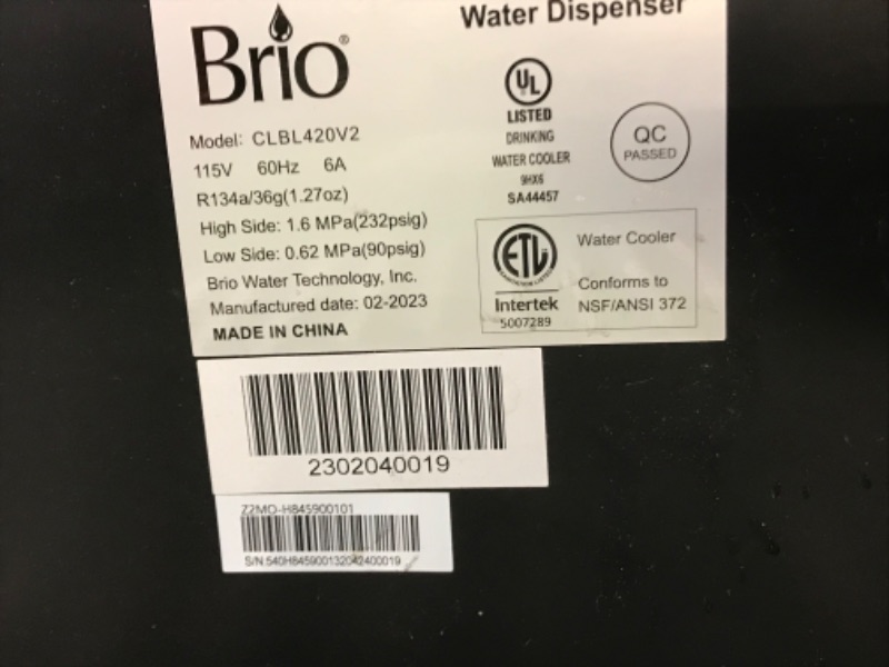 Photo 3 of ***SEE NOTES*** Brio CLBL420V2 Bottom Loading Water Cooler Dispenser for 3 & 5 Gallon Bottles - 3 Temperatures with Hot, Room & Cold Spouts, Child Safety Lock, LED Display with Empty Bottle Alert, Stainless Steel