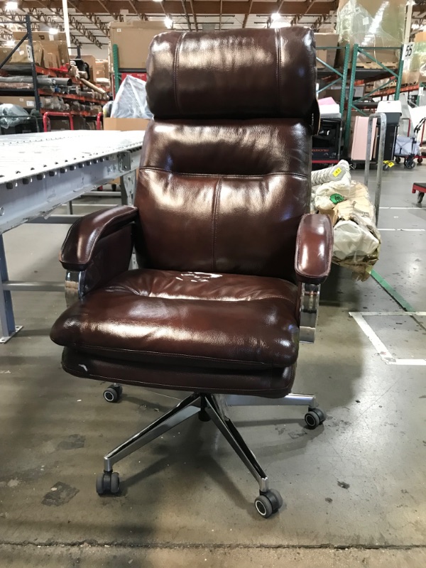 Photo 6 of **SEE NOTES**Genuine Leather Modern Executive Chair High-Back Support 90 to 150 Degrees Tilt and Upholstered Home Desk Chair with Base 400LB Capacity Swivel Computer Office Chair (Brown)