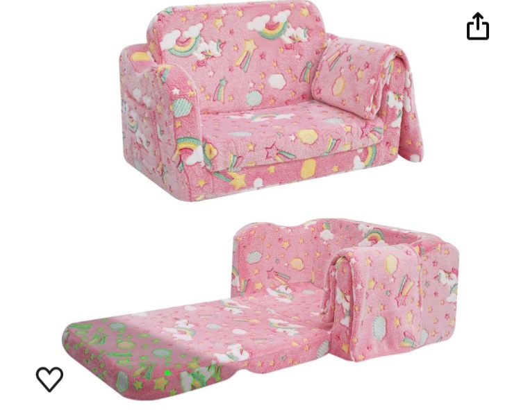 Photo 1 of **SEE NOTES**MeMoreCool Folding Toddler Chair, Soft Plush Fold Out Kids Couch Sofa Glow in The Dark, Comfy Baby Recliner for Girls Boys (Glowing Unicorn, Pink)