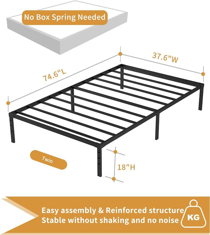 Photo 3 of (NON-REFUNDABLE) Hafenpo Twin Bed Frame - Durable Platform Bed Frame Non-Slip Metal Bed Frame No Box Spring Needed Heavy Duty Twin Size Bed Frame Easy Assembly Strong Bearing CapacityTwin