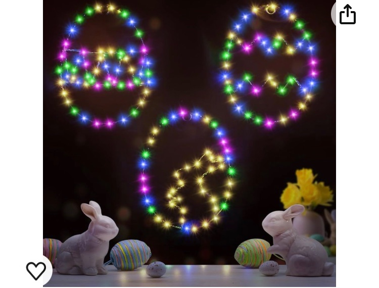 Photo 1 of 3 Pack Easter Window Lights Decorations?Battery Powered and USB Interface 2 Ways of Egg Shaped Easter String Lights Indoor Hanging Bunny Decor for Windows, Walls and Doors