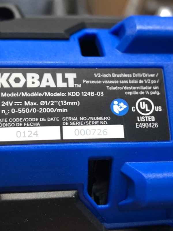 Photo 4 of **SEE NOTES**Kobalt 24-Volt Max Lithium Ion (Li-ion) 1/2-in Cordless Brushless Drill with Battery and Soft Case