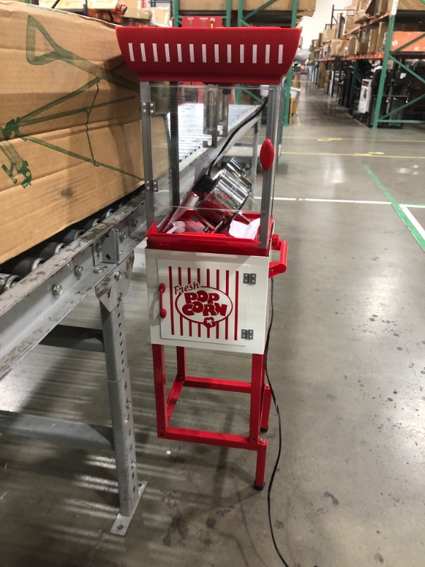 Photo 3 of **SEE NOTES**Nostalgia Popcorn Maker Cart, 2.5 Oz Kettle Makes 10 Cups, Retro Classic Popcorn Machine with Interior Light, Measuring Spoons and Scoop, White and Red Concession Cart