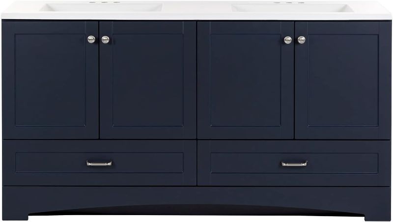 Photo 1 of **SEE NOTES**Spring Mill Cabinets Emlyn Double Bathroom Vanity with 2 Cabinets, 2 Drawers, and White Sink Top, 60.5" W x 18.75" D x 32.89" H, Deep Blue
