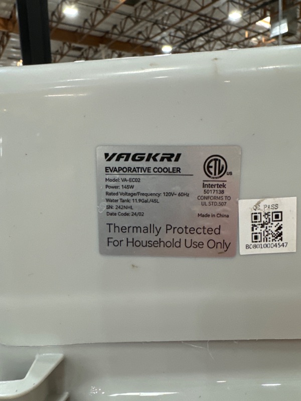 Photo 4 of **SEE NOTES**  VAGKRI Evaporative Air Cooler, 2200CFM Swamp Cooler, 120°Oscillation Air Cooler with Remote Control, 24H Timer, 3 Modes & Wind Speeds for Outdoor Indoor Use, 9.2Gallon
