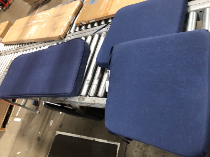 Photo 1 of ***USED - DIRTY - NO PACKAGING - SEE PICTURES***
3x Cushion Set, Navy Blue, 1x Style Selections 42" x 18" x 2.75" Cushion, 2x Allen + Roth 18" x 19" x 2.5" Cushions