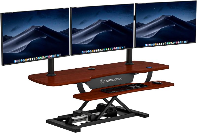 Photo 1 of VERSADESK 48 Inch Electric Height Adjustable Ergonomic Desk Converter, PowerPro Height Standing Desk Riser, Keyboard Tray, Built-in USB Charging Port, Sit Stand Workstation, Hold 80 lbs, Cherry