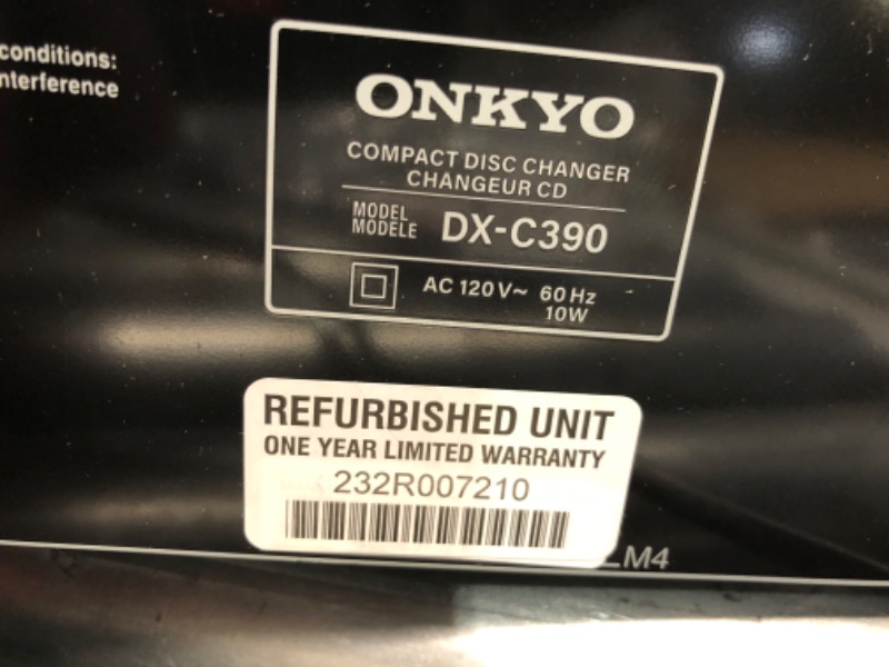 Photo 6 of ***USED - SCRATCHED AND SCRAPED - POWERS ON - UNABLE TO TEST FURTHER***
Refurbished Unit, Onkyo DXC390 6 Disc CD Changer, Black