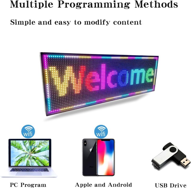 Photo 1 of KHUSINA Scrolling Programmable Led Sign, Outdoor Digital Word Led Ticker Pantalla Para Publicidad Usb Wifi Bright Advertising Enabled Control Display Small Message Board Lights 39"×14"