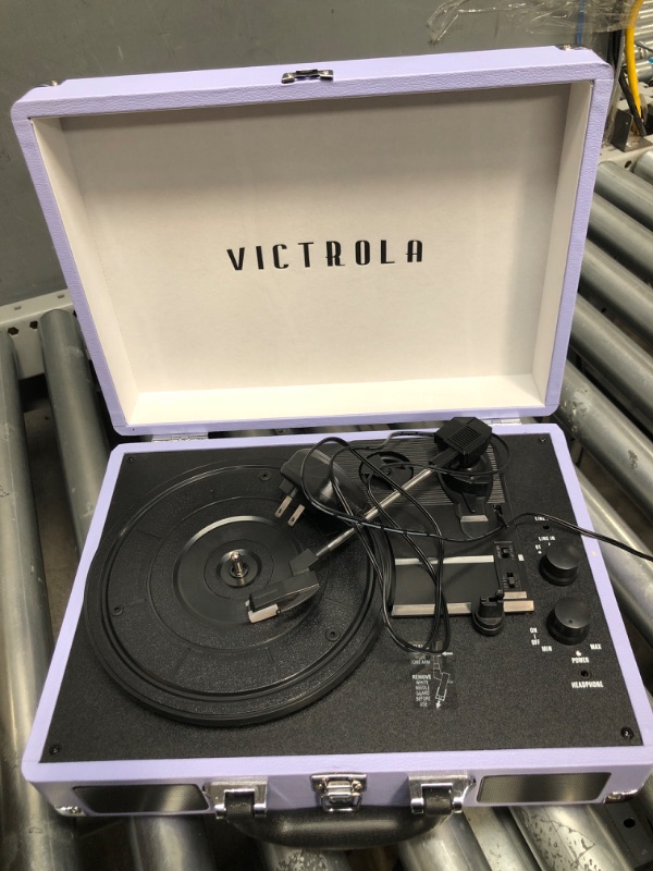 Photo 1 of Victrola Vintage 3-Speed Bluetooth Portable Suitcase Record Player with Built-in Speakers | Upgraded Turntable Audio Sound | Lavender (VSC-550BT-LVG) Lavender/Silver Record Player