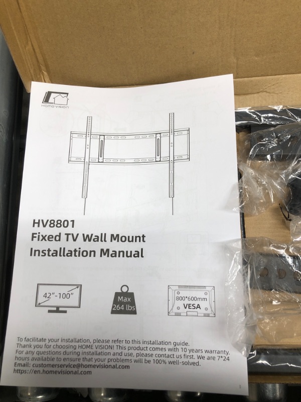 Photo 3 of Home Vision Heavy Duty Fixed TV Wall Mount Holds up to 264LBS,for Most 42-100 inch Large TVs Wall Mount Bracket Fits 16"/18"/24" Studs, VESA 800x600mm, Low Profile Space Saving for LED OLED LCD