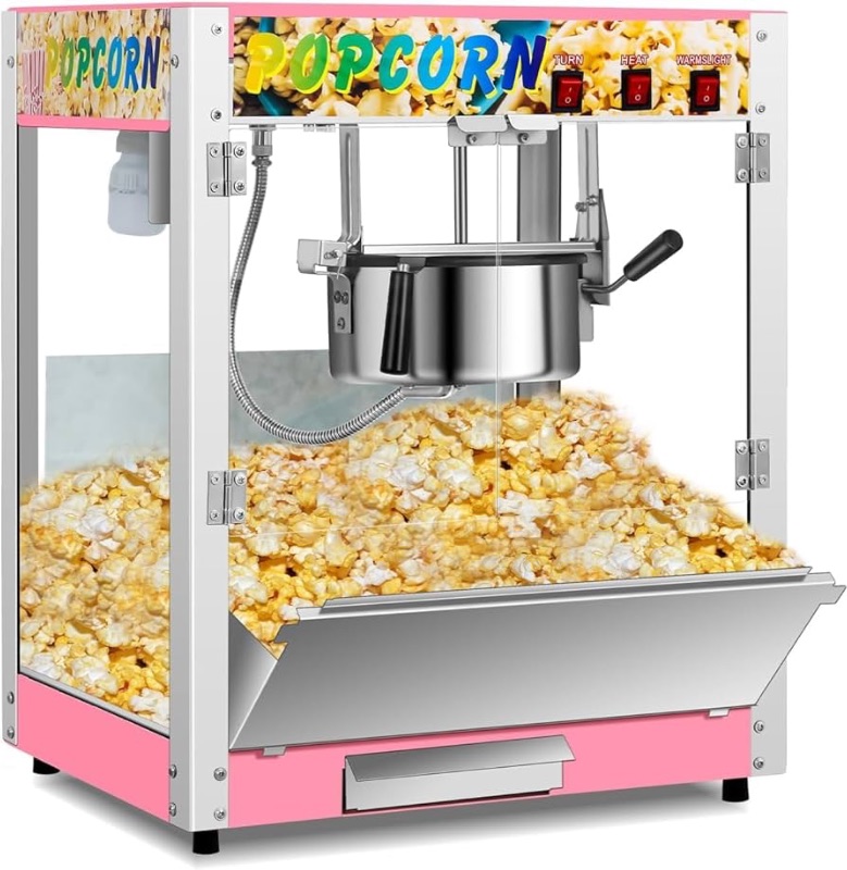 Photo 1 of Commercial Popcorn Machine, 8 Oz Kettle, 850 W Countertop Popcorn Maker for 48 Cups per Batch, Theater Style Popper with 3-Switch Control Steel Frame Tempered Glass Doors