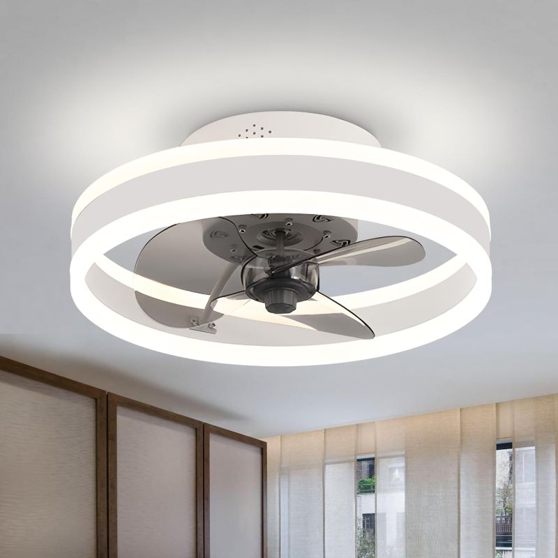 Photo 1 of 15.7" Ceiling Fans with Lights, Low Profile Ceiling Fan with Lights and Remote, Dimmable,6 Wind Speeds,Flush Mount Ceiling Fan for Bedroom, Kids Room
