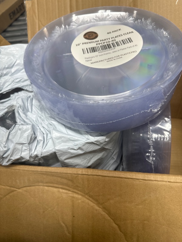 Photo 1 of PLASTICPRO 10'' inch Premium Extra large Heavy Weight Crystal Clear Disposable Plastic Dinnerware Party Plates or Platter Pack of 40 40 10'' Inch Plates- 6packs