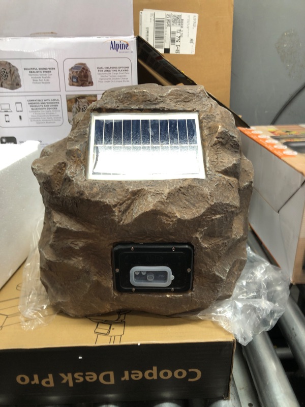 Photo 2 of Alpine Corporation Outdoor Solar Waterproof Bluetooth Rock Speaker, Brown