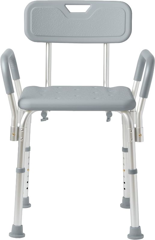 Photo 1 of  Shower Chair with Back and Padded Arms, Bath Seat with Removable Back, Supports up to 350 lbs, Gray