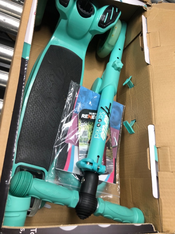 Photo 2 of 3 Wheeled Scooter for Kids - Stand & Cruise Child/Toddlers Toy Folding Kick Scooters w/Adjustable Height, Anti-Slip Deck, Flashing Wheel Lights, for Boys/Girls 2-12 Year Old - Hurtle HURFS56 Teal