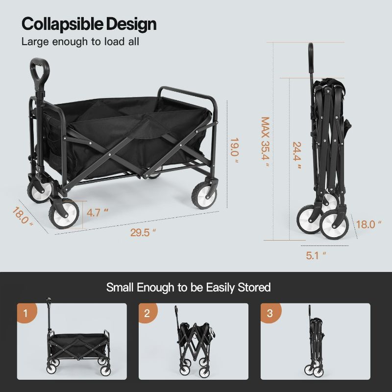 Photo 3 of (NON-REFUNDABLE) Collapsible Folding Wagon, Outdoor Utility Wagon Cart Heavy Duty Foldable with Universal Wheels & Adjustable Handle, Foldable Grocery Wagon for Garden Camping Shopping Sports Black