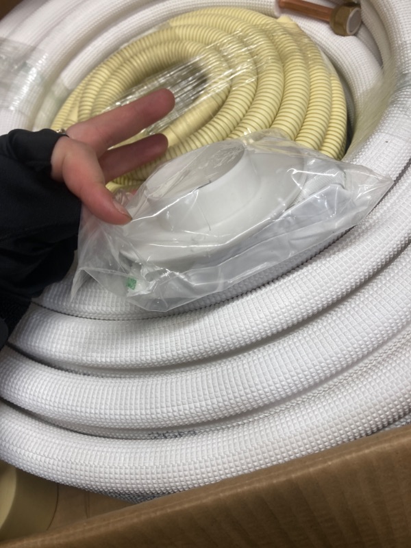 Photo 4 of 50ft Length Mini Split Line Set,1/4" 3/8" OD Copper Pipes Tubing and 3/8 White PE Thickened Insulated Coil with Flared Nuts for Mini Split Air Conditioner HVAC or Heat Pump System. (50Ft(1/4+3/8))