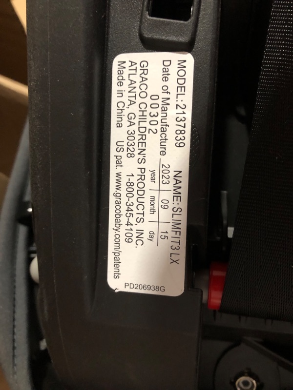 Photo 4 of ***USED - DIRTY - LIKELY MISSING PARTS - UNABLE TO VERIFY FUNCTIONALITY***
Graco SlimFit3 LX 3 in 1 Car Seat | Space Saving Car Seat Fits 3 Across in Your Back Seat, Kunningham SlimFit w/ 3-Across Fit Kunningham