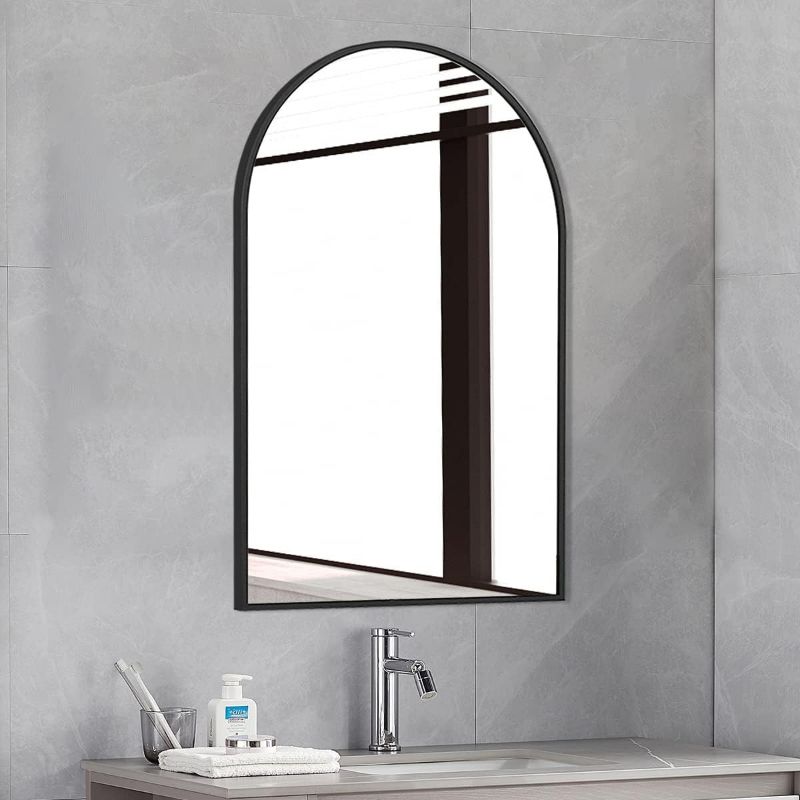 Photo 1 of (NON-REFUNDABLE) Wall Mounted Mirror, 20"x30" Arched Wall Bathroom Mirror, Black Vanity Wall Mirror with Metal Frame, Modern & Contemporary Arch Top Wall Mirror for Bedroom, Entryway, Living Room, Black
