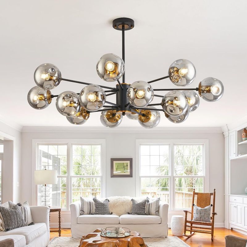 Photo 1 of *** PARTS ONLY ***DDLLDESHI 16 Light Glass Globe Bubble Modern Chandeliers Black Sputnik Chandelier for Dining Room Bedroom Kitchen Office Living Room Light Fixture