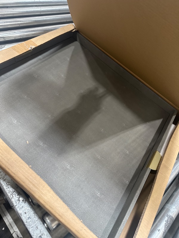 Photo 1 of ***DAMAGED - HANDLE PIECE BROKEN - SEE PICTURES***
HofferRuffer Extra Large Square Serving Tray, Elegant Faux Leather Ottoman Tray with Gold Hardware Handles, Serve Tea, Coffee or Breakfast in Bed, 23.6 x 23.6 inches (Large Square)