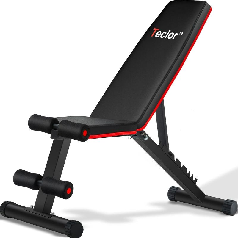 Photo 1 of (NON-REFUNDABLE) Teclor Adjustable Weight Bench, Foldable Workout Benches for Home Gym, 10 Backrest Position Exercise Bench for Strength Training, Upgraded Thickened Steel Support Max Capacity 700LBs Black-Red