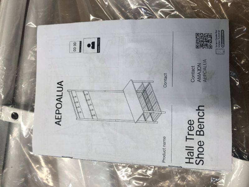 Photo 3 of ***USED - MISSING NUMEROUS PARTS - CANNOT BE ASSEMBLED***
AEPOALUA Hall Tree with Bench and Shoe Storage, 3-in-1 Coat Rack Shoe Bench, Freestanding Wooden Coat Rack with Shoe Bench with Metal Frame, 3-Tier Storage Shelf and 9 Removable Hooks, White/Walnut