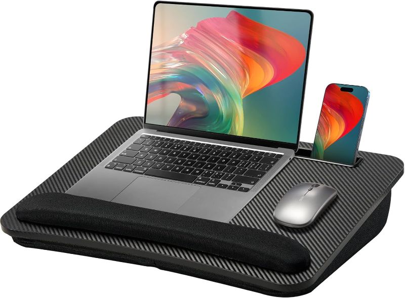 Photo 1 of **PLAIN BLACK DOES NOT HAVE CARBON FIBER LOOK STOCK PHOTO FOR REFERENCE MUST SEE LIVE PHOTOS** 
HUANUO Lap Laptop Desk - Portable Lap Desk with Cushion, Fits up to 17 inch Laptop, with Anti-Slip Strip & Storage Function for Home Office Students Use as Com