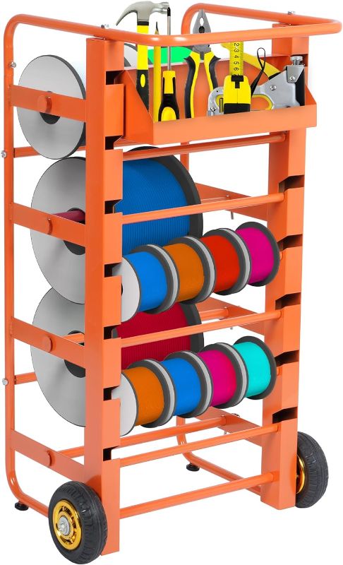 Photo 1 of **MISSING WHEELS** ikare Wire Spool Rack, Cable Caddy Heavy Duty Multi-Spool Wire Rack Dispenser with Wheel, Electrical Wire Spool Holder with Storage Tray for Wiring Storage and Electrical Industrial, 300 lbs Capacity
